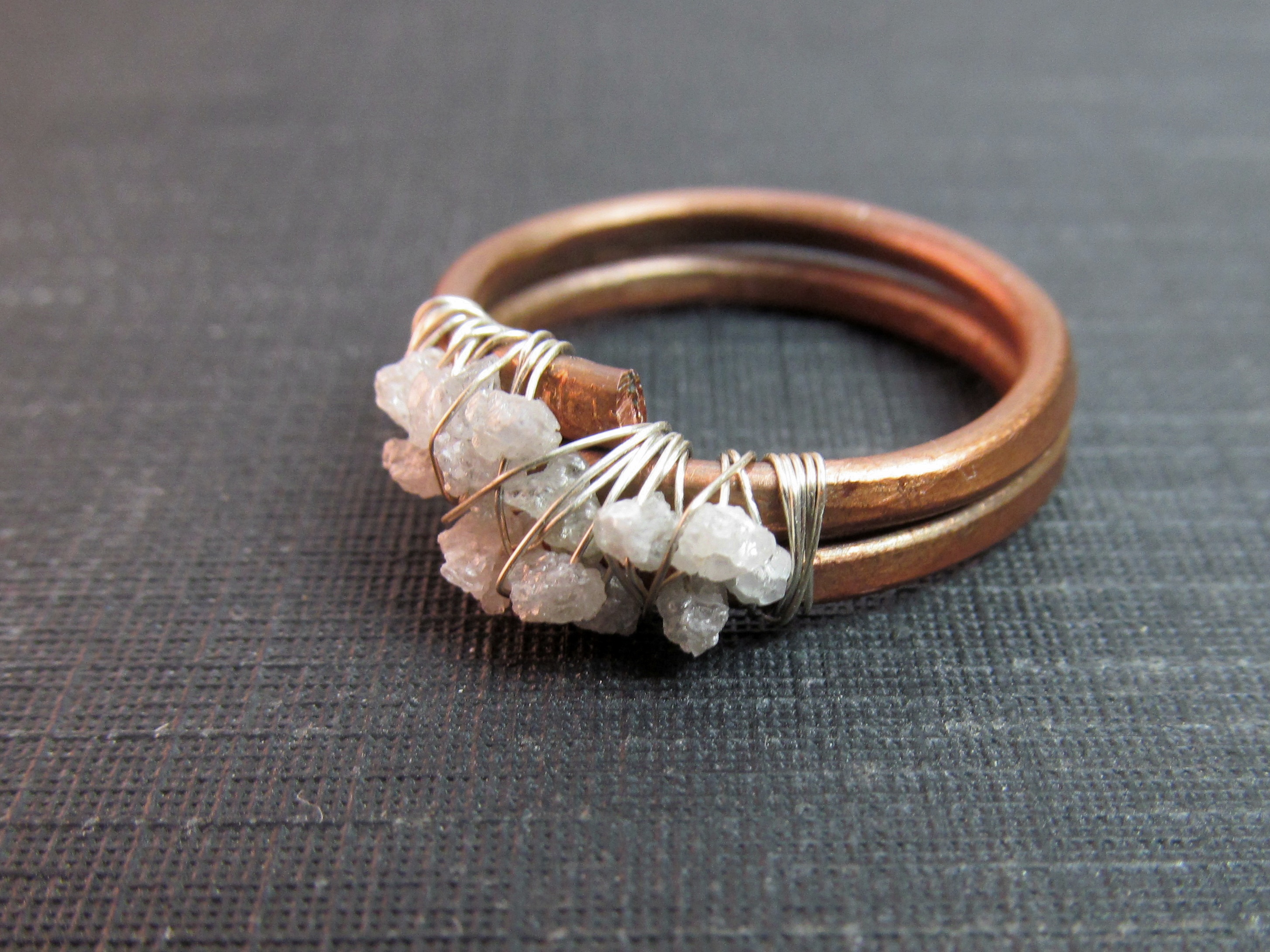 Double Band Raw Uncut Rough Diamond Ring Copper - The Chestnut Forge